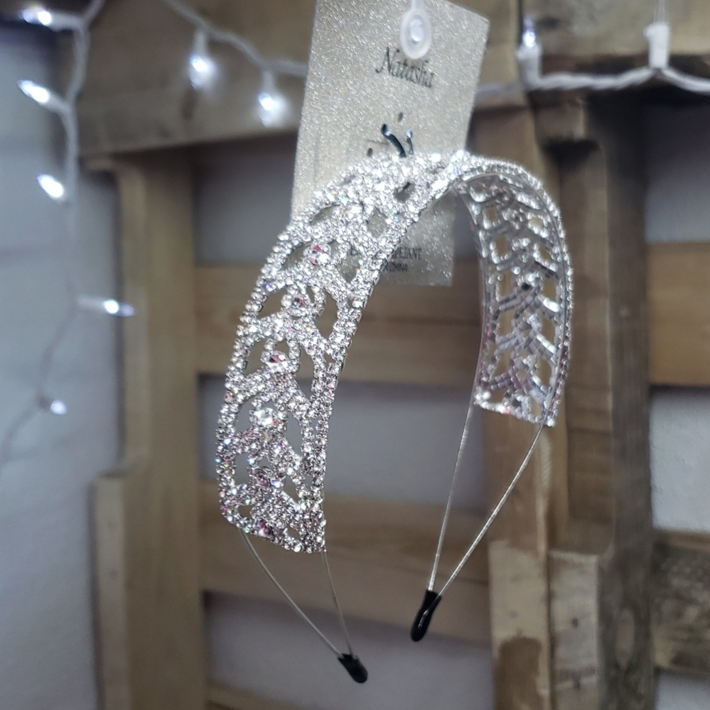 Luxury Natasha rhinestone headband wide silver wedding bridesmaid valentines - Picture 5 of 14